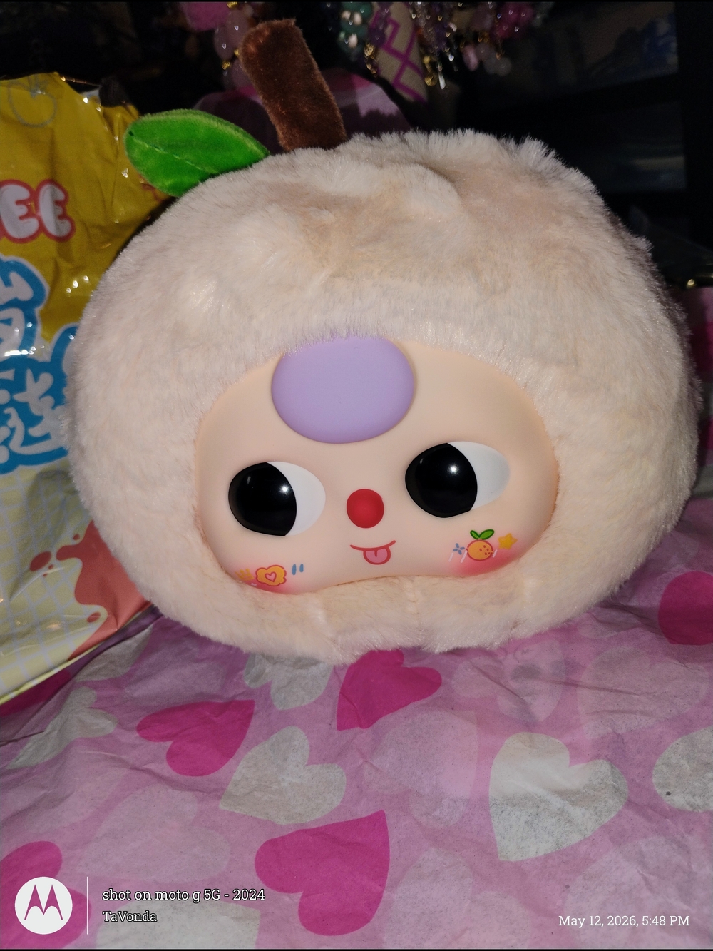 Plush Apple 🍏 Character crossbody Bag - Cream/Pink